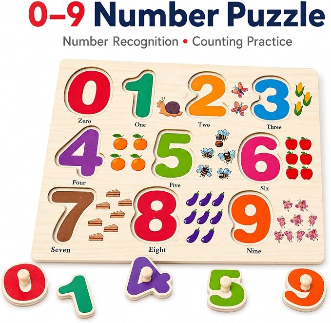 Wooden Peg Puzzles for Toddlers, 3 Pack Large Wooden Knob Puzzles for Ages 3-5, Montessori Shape Matching Toys, Preschool Learning Puzzles for Fine Motor Skills, Birthday Gifts for Boys Girls 3 4 5