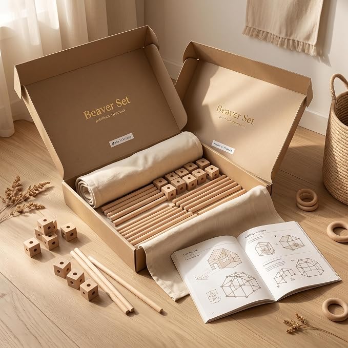 Little Genius Wooden Fort Building Kit for Kids – 68 PCS Beech Wood Fort Builder | Fort Building Kit for Kids 4-8 & 8-12 | STEM Indoor Fort Kit | Build a Fort | Includes Storage Bag & Assembly Book