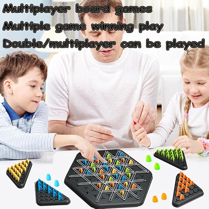 Chess Game, 2 to 4 Players Chain Chess Desktop Puzzle Interactive Game for Kids, Rubber Band Board Game for Family Funand Strategy Play