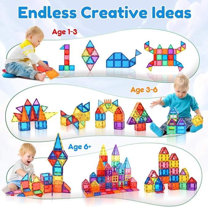 NVHH Magnetic Tiles for Kids Ages 3-5 4-8 Magnetic Blocks Creative Toys | Magnet Building Block for 3+ Year Old Boys Girls Toddler,Colorful Preschool Educational Construction Christmas Birthday Gifts