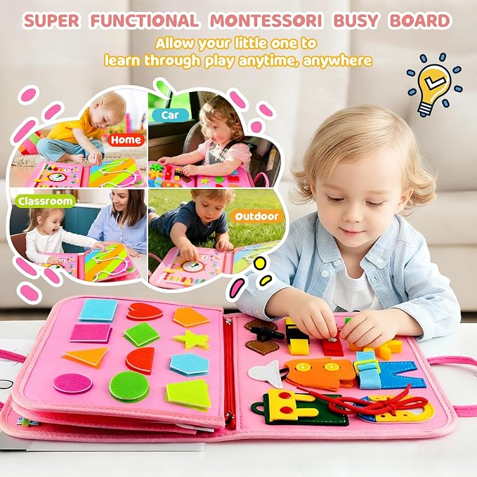 Busy Board Montessori Toys for Children,Felt Sensory Activity Board Sorting Toy for Kids