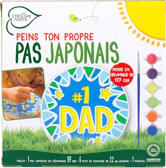 Creative Roots Paint Your Own #1 Dad Stepping Stone, Paintable Ceramic 7 in. Stone, Includes 6 Acrylic Paints & Paintbrush, Great Arts and Crafts for Kids Ages 8-12