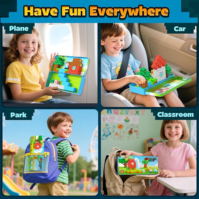 Magnetic Blocks Kids Travel Toys with Portable Metal Tin Montessori Toys | Building Blocks STEM Magnet Magnetic Tiles Toddler Kids Toys for 3+ Year Old Boys & Girls, Classroom Must Haves Creative Gift