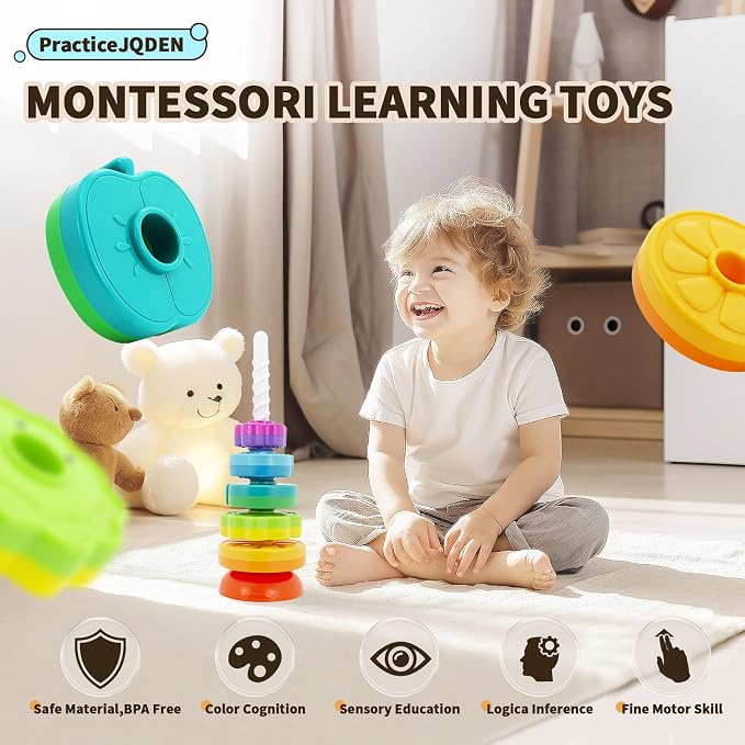 Spinning Stacking Toys for 1-3, Toddler Toy | Montessori Toys for 1 Year Old, Ring Stacker Baby Toy, Sensory & Fine Motor Skills, Gift for Toddlers Boys Girls