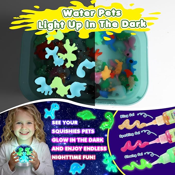 Aqua Fairy Water Gel Kit - Magic Water Elf Toy Kit - Water Pets - Dinosaurs DIY Squishy Maker Set - 12 Gels & 10 Molds - Make Your Own Squishies Sensory Toys - Water Toys - Gifts for Kids Ages 4+