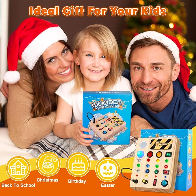 TINTECUSA LED Busy Board, Wooden Sensory Toys for Toddler, Montessori Music Toy for Airplane, Travel Activity Educational Learning Toy, Busy Light Switch Autism Toys, Birthday Boys Girls Gifts