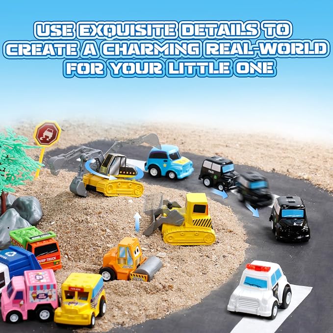 Fajiabao 18 PCS Pull Back Toy Cars for Toddlers | Mini Toy Trucks and Vehicles Set for Kids Party Favors Pinata Stuffers Goodie Bag Fillers Birthday Gifts for Boys and Girls