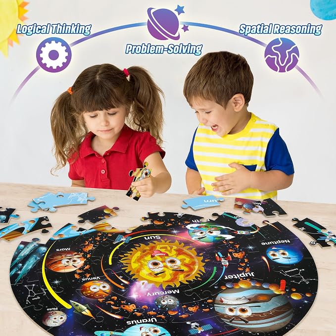 SYNARRY Large 70 Piece Solar System Floor Puzzle for Kids Ages 4-6 | Jigsaw Puzzle for Kids Ages 4-8, Space Planet Astronaut Toys, Educational STEM Learning, Screen-Free Play, Birthday Gifts