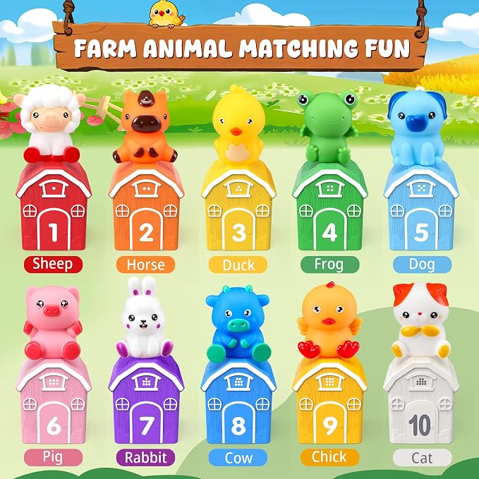 Montessori Farm Animal Toddler Toys Sorting Finger Puppets Playmat | Montessori Learning toys, 10 animal finger puppets, 2-in-1 playmat storage bag, matching game for toddler preschool gift