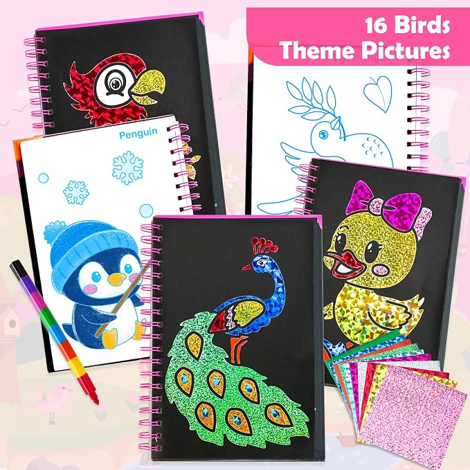 FUNNYB&G Foil Art Craft Kit for Kids, Sparkly Birthday Gift Toy for Girls | No Mess, Kids Ages 4-10 Create Sparkling Artwork, A Creative Gift for Birthdays, Holidays, Travel Activities,Screen-Free Fun