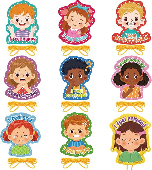 Funrous 10 Pieces Kids Recognition Lacing Cards,Emotion | Thick Cardboard Educational Sewing Cards, Double Sided Lacing Playing Games, For Preschool Developing Imagination Supplies