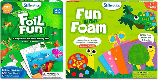 Skillmatics Foil Fun & Fun with Foam Animals Theme Bundle, Art & Craft Kits, DIY Activities for Kids