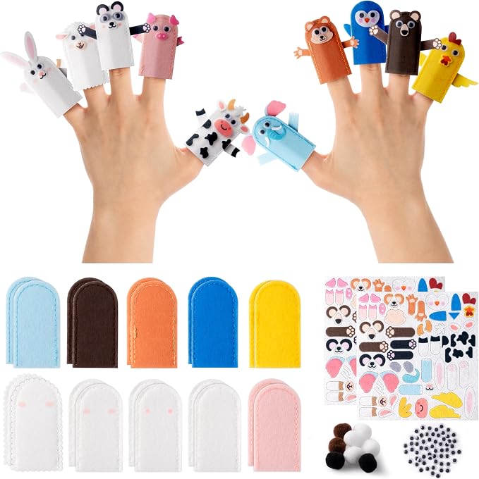 COcnny Animal Finger Puppets Crafts - 20pcs DIY Farm Felt Hand Puppet Making Kit for Kids, Make Your Own Art Fingers Story Telling Toy, Animals Role Play for Boys Girls Toddles School Birthday