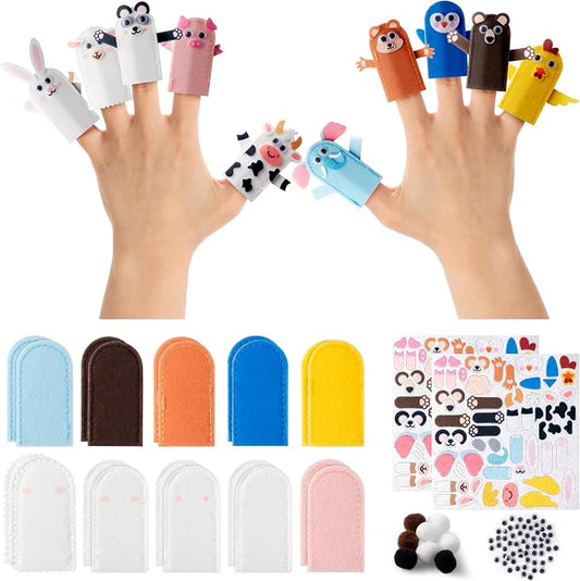 COcnny Animal Finger Puppets Crafts - 20pcs DIY Farm Felt Hand Puppet Making Kit for Kids, Make Your Own Art Fingers Story Telling Toy, Animals Role Play for Boys Girls Toddles School Birthday