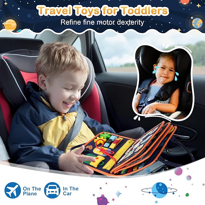 Teefrye Toddlers Busy Board Montessori Toys for Boy Learning Activity Book | Busy Book Travel Toys for Airplane Car, Educational Fine Motor Skills, Birthday Gifts for Boys Toddlers