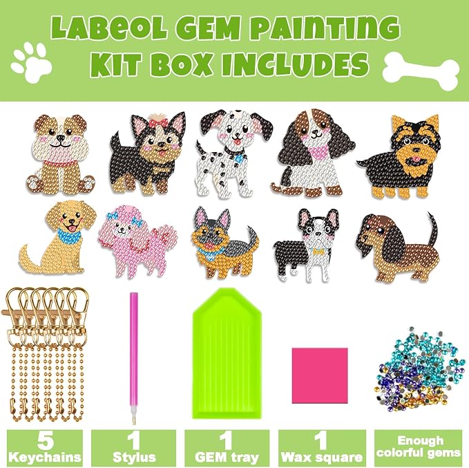 Labeol Arts and Crafts for Kids - Creat Your Own GEM Keychains-5D Diamond Painting by Numbers GEM Kits for Kids Girls Toddler Age 6-7 6-8 10-12