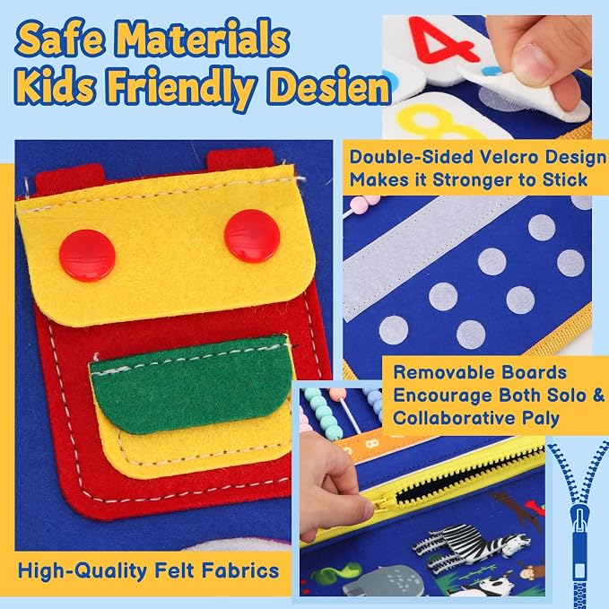 Montessori Busy Book 3-5, 12-in-1 Sensory & Fine Motor, Travel Gift