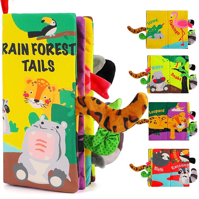 beiens Baby Books Toys, Tummy Time Touch and Feel Sensory Toys for Infant | Crinkle Cloth Book Toy for Baby 0-3-6-12-18 Months, Early Development Stroller Soft Toy, Newborn Shower Gift for Boy Girl