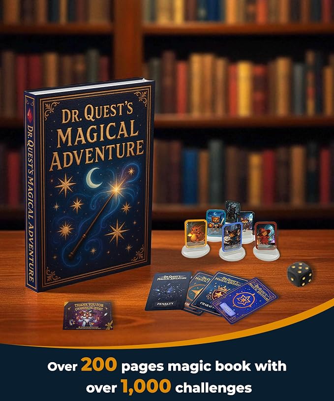 Dr. Quest's Magical Adventure–Educational Board Game for Kids Ages 6-9 – Spelling & Grammar Learning Game for Early Elementary | 180 Questions | Screen-Free Homeschool & Family Game | 2-6 Players