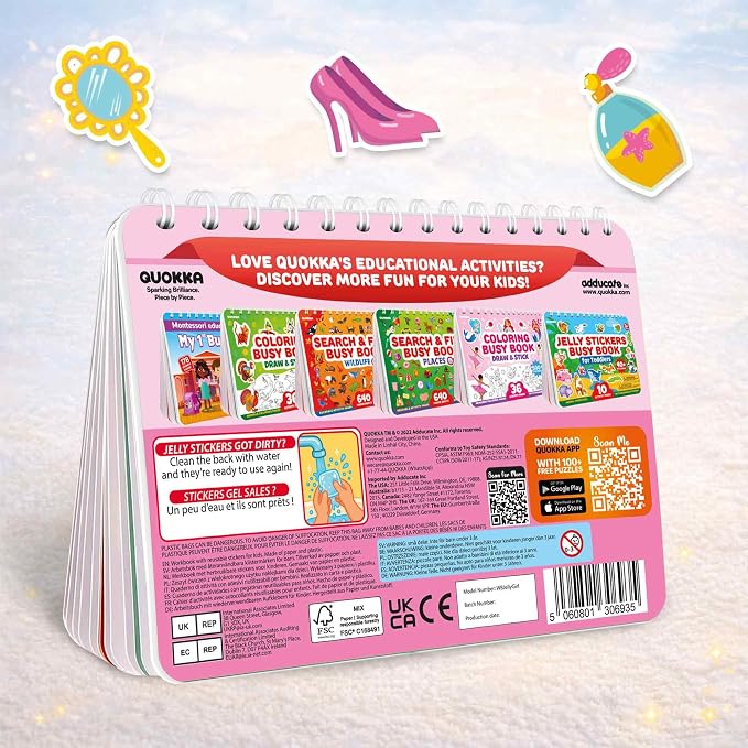 QUOKKA Jelly Sticker Books for Toddlers 1-3, 10 Fairy Tale Themes Unicorn Princess Mermaid, 40+ Large Thick Reusable Stickers, Waterproof Washable Toddler Activity Busy Book, Travel Toy | 10 Fairy Tale Themes with Unicorn, Princess, Mermaid - Waterproo...