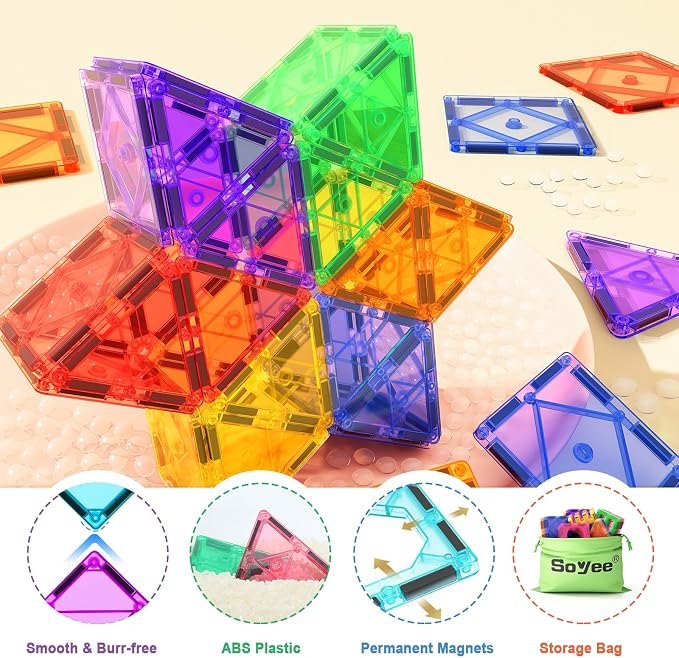 Soyee 102PCS Magnetic Tiles Magnetic Building Blocks Toys for 3+ Year Old Boys Girls