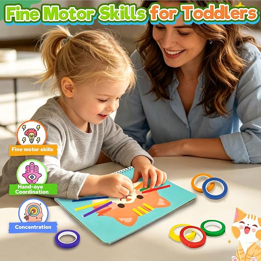 Tape Activity Book for Kids Ages 3-5, Travel Activities for Toddlers | Airplane Essential Road Trip Toys for Kid 4-6 Preschool Classroom Must Have Supplies Quiet Car Ride Toys Gifts for Girls Boys
