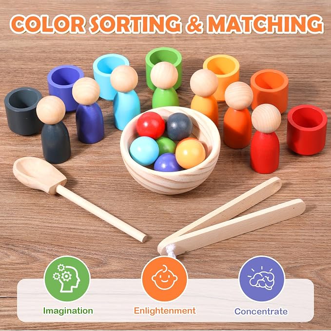 Montessori Wooden Balls in Cups Color Sorting Toy for Toddlers Ages 3+ | Matching Game, Preschool Learning Activities, Fine Motor Skills, Educational Toy, Gift for Boys & Girls