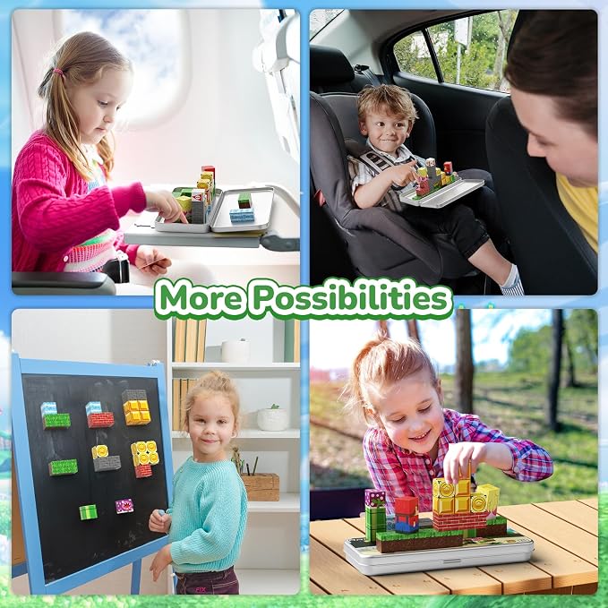 Magnetic Adventure Travel STEM：35PCS Mini Blocks Kit for Ages 3-5 | Magnetic Tin Box Baseplate, 35 Adventure Builds, 40+ Min Focus, 0.8in Mini, N32 Magnets, ASTM Certified, Travel Ready