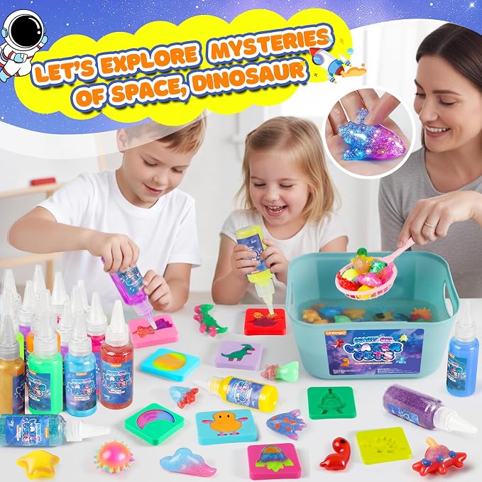 URMYWO Magic Water Elf Toy Kit, 36 Gels & 24 Molds, Squishy Maker for Kids | Aqua Fairy Water Gel Kit with Sparkling, Glow, Bling Gels, Make Your Own Squishies, Dinosaurs Space Molds for DIY Water Pets