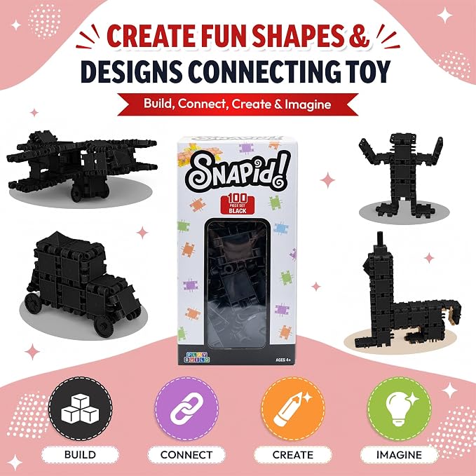 100 Piece Black Snap Connecting Building Toy Set for Kids