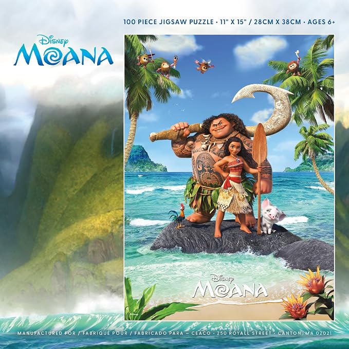 Ceaco - Disney Moana - 100 Piece Jigsaw Puzzle for Kids Ages 6-8 | Officially Licensed, Made in USA, Recycled Puzzle Board, Finished Size 11 x 15 in