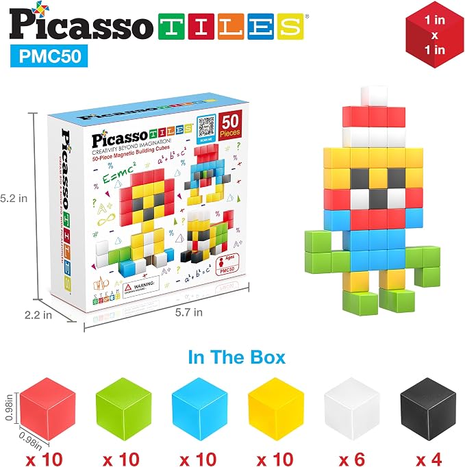 PicassoTiles Kids Pixel 1” Magnetic Puzzle Cube Mix & Match with Free Ideabook Sensory Toys STEAM Learning Building Block Magnets Construction Toy Set Stacking Magnet Creative Kit