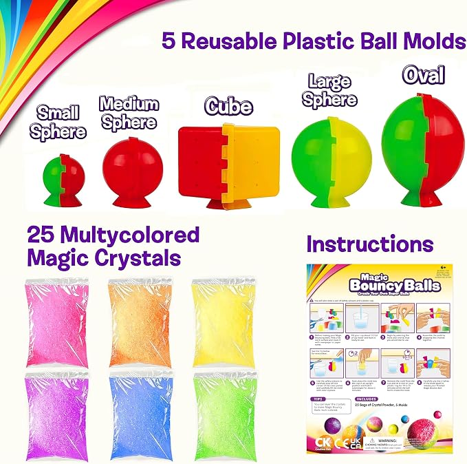 Creative Kids DIY Magic Bouncy Balls - 43 Ball Kit - STEM Science Toys | Makes Up to 43 Bouncy Balls, Includes 25 Multicolor Bags & 5 Molds, Science Activity & STEM Birthday Gift Set For Kids 6+