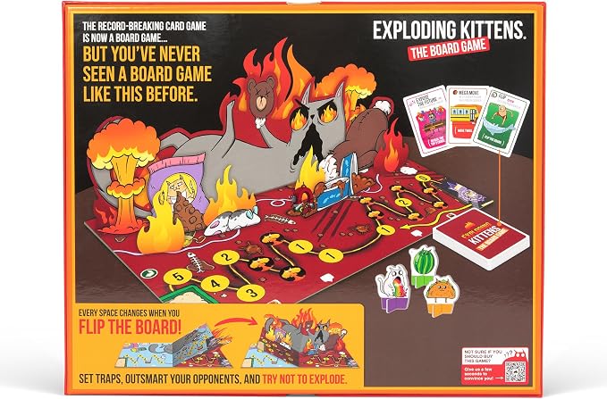 Exploding Kittens The Board Game, 2-6 Players, Age 7+ | One of the bestselling card games of all time is now a board game! Flip the pop-up board, strategize, sabotage, and surprise.