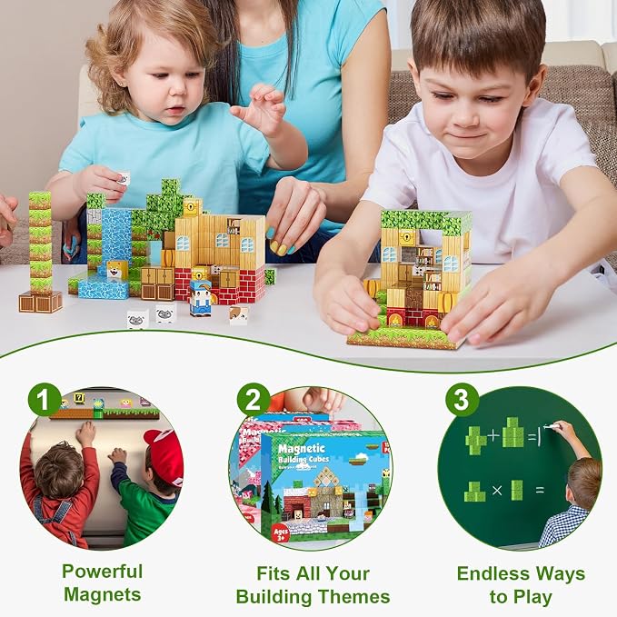 200PCS Magnetic Building Blocks Set, Magnetic Tiles Kids Build Cubes STEM Game Toys, Build Forest World Set, Christmas Birthday Gifts for Boys & Girls Age 3 4 5 6 7 8 9 10, 0.78 in Size | STEM Game Stacking Toys for Kids, Birthday Gifts for Boys and Gi...