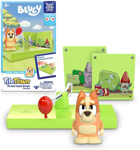Tile Town Bluey Keepy Uppy Bingo 6-Piece Magnetic Tile Playset, Interactive STEM Magnetic Tiles Toys, Includes Bluey & Bingo Figures, Action Tiles