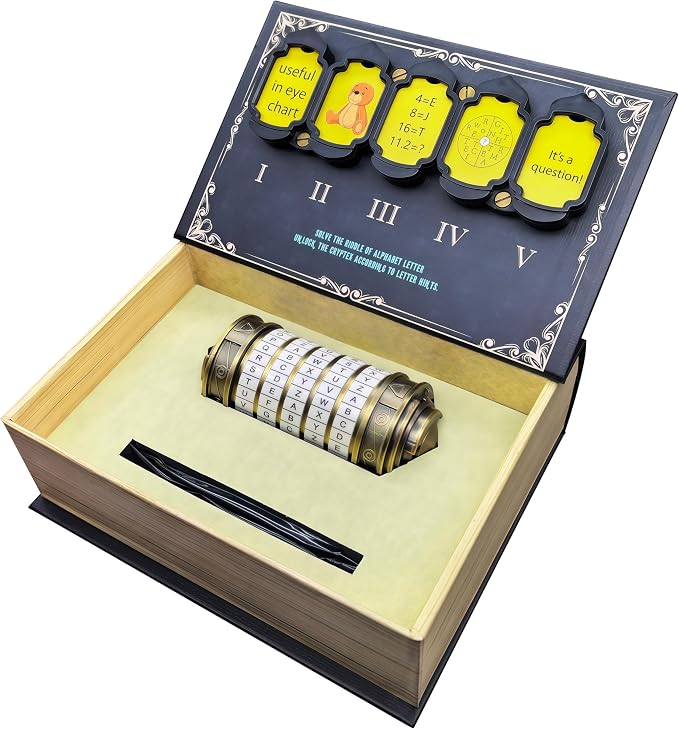 Da Vinci Code Mini Metal Cryptex Lock Puzzle Box – Vintage-Style Password Puzzle with 130 Riddle Cards, Educational Brain Teaser Toy for Kids, Teens & Adults, Gift for Birthday & Christmas