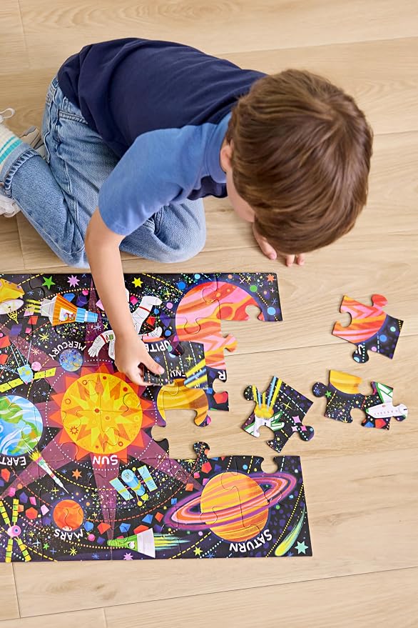 Crocodile Creek 36-Piece Jigsaw Floor Puzzle - Fun Floor Puzzles for Kids Ages 3-5 - Heavy-Duty Shaped Box for Storage - Space Explorer - 24" W x 18" H Finished