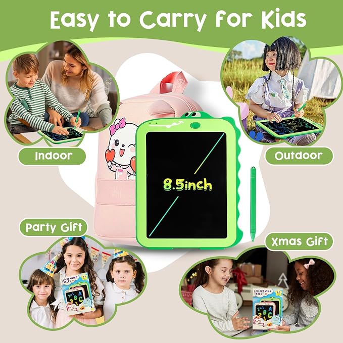 Teriph LCD Writing Tablet for Kids, Colorful Toddlers Toys Drawing Board, Educational Kid Toys, Doodle Pad Dinosaur Toy for 3 4 5 6 7 8 Year Old Boys Girls Birthday Party Xmas,8.5inch & Green