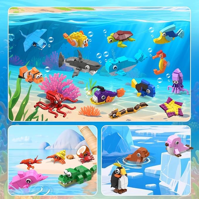 30 Pack Marine Animals Party Favors For Kids Building Set for Boys Girls 6+ | 824PCS Building Blocks for Party Favors Goodie Bags Fillers Stocking Stuffers Classroom Prizes Toy Birthday Valentines Gifts