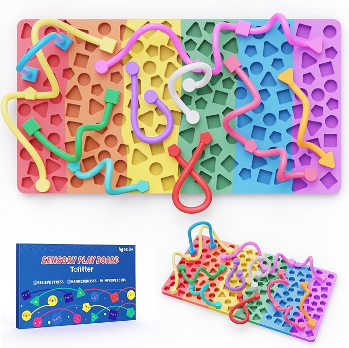 Sensory Activity Board, Fidget Toys for Kids & Adults with Shape Matching, Quiet Busy Board for Travel, Airplane, Car & Classroom, Calming Sensory Toy for Focus & Relaxation, Autism & ADHD Support