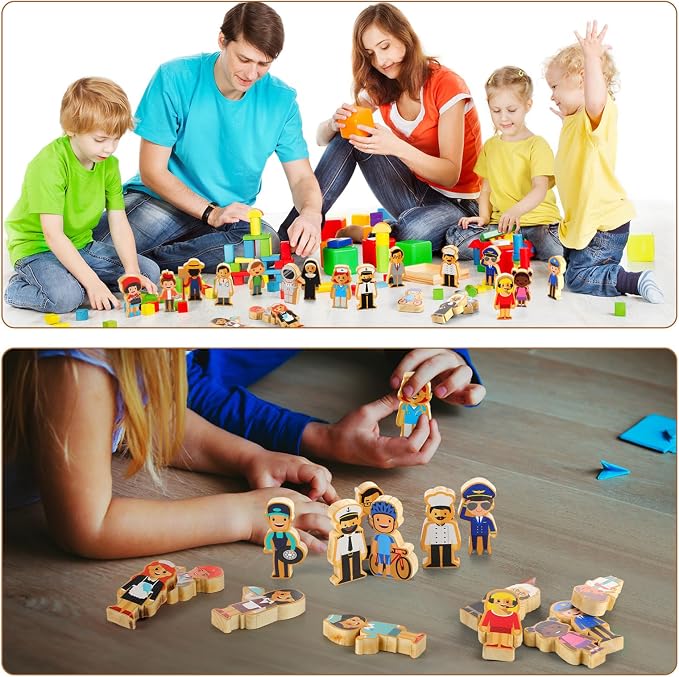 Kathfly 36 Pcs Wooden Community Helpers People, Career Figures Toy | Multicultural Career Blocks for Social Emotional Learning, Creative Play Figures, Preschool Classroom Teaching Wooden Set