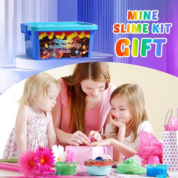 UIVIEHIR Science Exploring Slime Kit for Kids, Crunchy Slime, Stress Relief, Minerals DIY Toy, Party Favors for Girl Boys 6 7 8 9 10 11 12