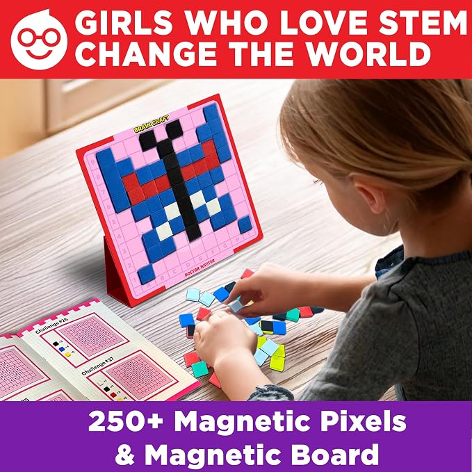 Doctor Jupiter Girls' First STEM Pixel Art Kit for Kids Ages 5+ | 100+ Coding Challenges, Birthday Gift for Girls Ages 5,6,7, Montessori Educational Math Toy