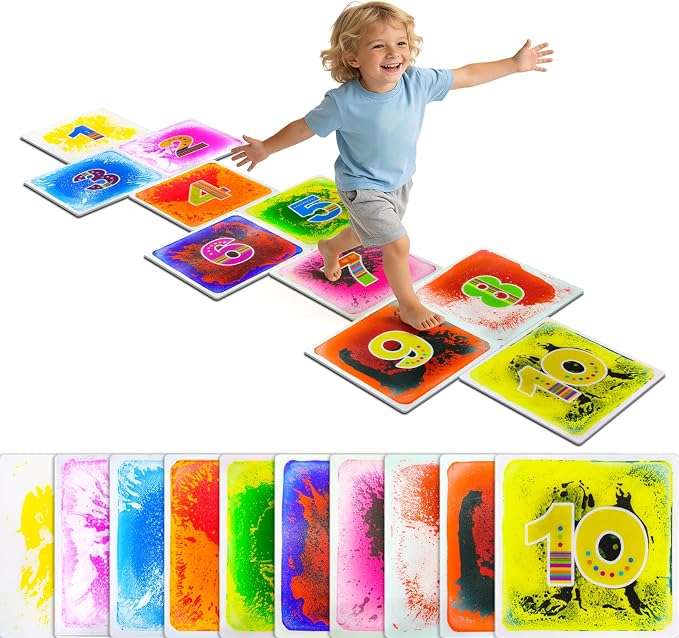 Onyoloy Toddler Sensory Liquid Floor Mats - 10-Pack with Dynamic Liquid Motion, Non-Slip Tiles for Motor Skills, Autism/ADHD Sensory Toys Classroom, Playroom, Outdoor (3+ Years)