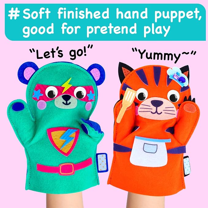 EZCRA Unicorn Hand Puppet Making Kit - 8 DIY Projects | No Glue, No Mess. Make Your Own Puppet Kit for Girls and Boys ages 5-10. DIY Puppet Crafts with Stickers. Birthday Gift.
