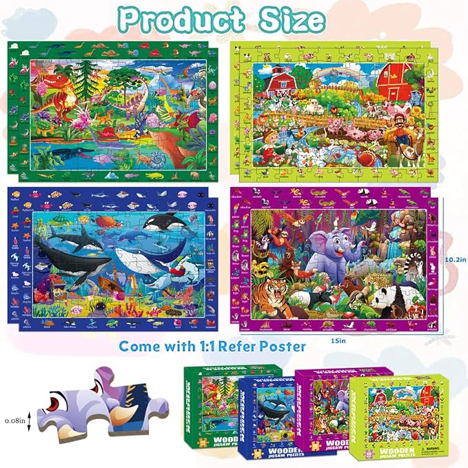 100 Piece Puzzles for Kids Ages 4-6 4-Pack Jigsaw Puzzles Animal Themes | Educational Learning Toys for Kids Ages 6-8 8-10, Birthday Gifts for Girls Boys