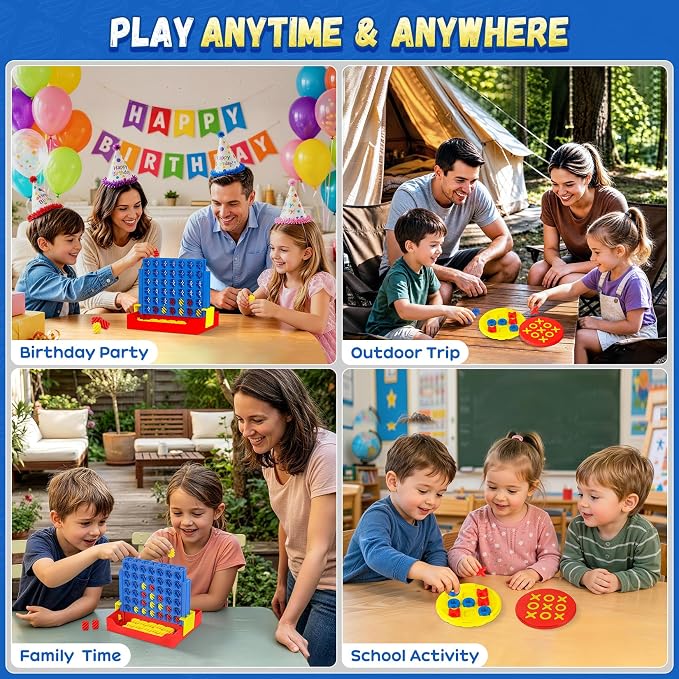 Tic Tac Toe Game & 4 in A Row Board Games Mini Tic Tac Toe Kids Travel Family Strategy Board Games for Kids & Adults Coffee Table Decor Indoor Outdoor Toys Gift