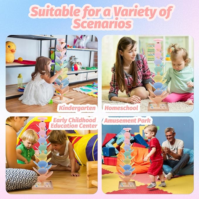 Wooden Marble Run Ball Drop Montessori Toy for 4-8 Boys Girls (Height: 28") | Kids Wood Music Tree Marble Ball Run Game 3-5 8-12 Years Old Learning Color Sorting Sensory Toys Birthday Gift