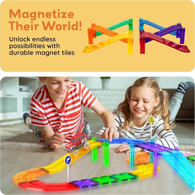 PicassoTiles 6 Piece Ramp Expansion Pack, Magnetic Tile Ramps for STEM Sets | Slope pieces add height, BPA-free non-toxic build, boosts hand-eye coordination skills, quick-connect design, screen-free fun